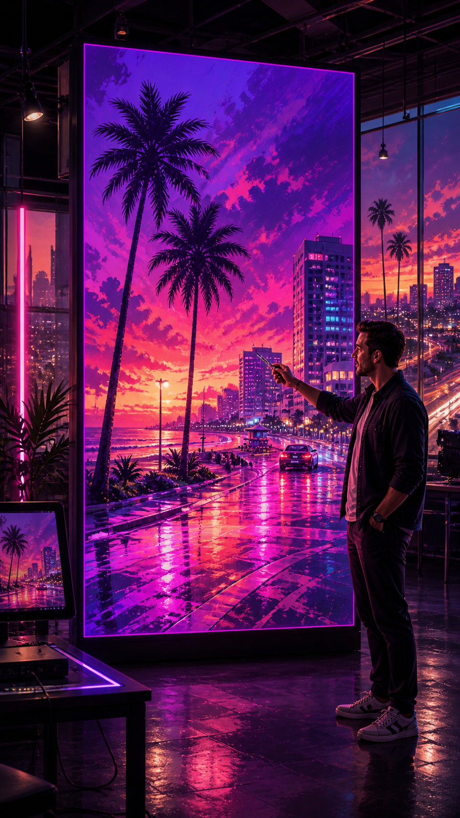Grounded video scene 0 for nba-2k27-gta-6-crossover-tease (NBA 2K27 shows a purple poster echoing GTA VI's first artwork.)