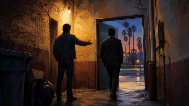 GTA VI interiors: back corridor and open side door key art