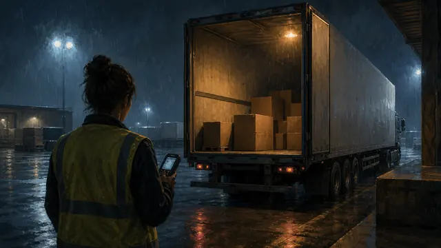 GTA VI preorder wave inline key art: night loading dock with an unbranded lorry and stacked cartons