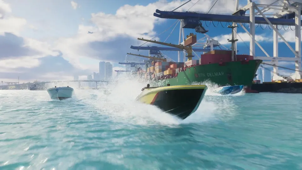 A cinematic establishing shot from Rockstar's official GTA VI Trailer 1, ahead of the August 27 Extended Look premiere.