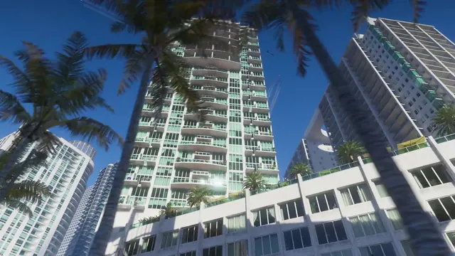 Official trailer still showing modern Vice City high-rises and palm trees, reinforcing the confirmed setting behind the launch runway.