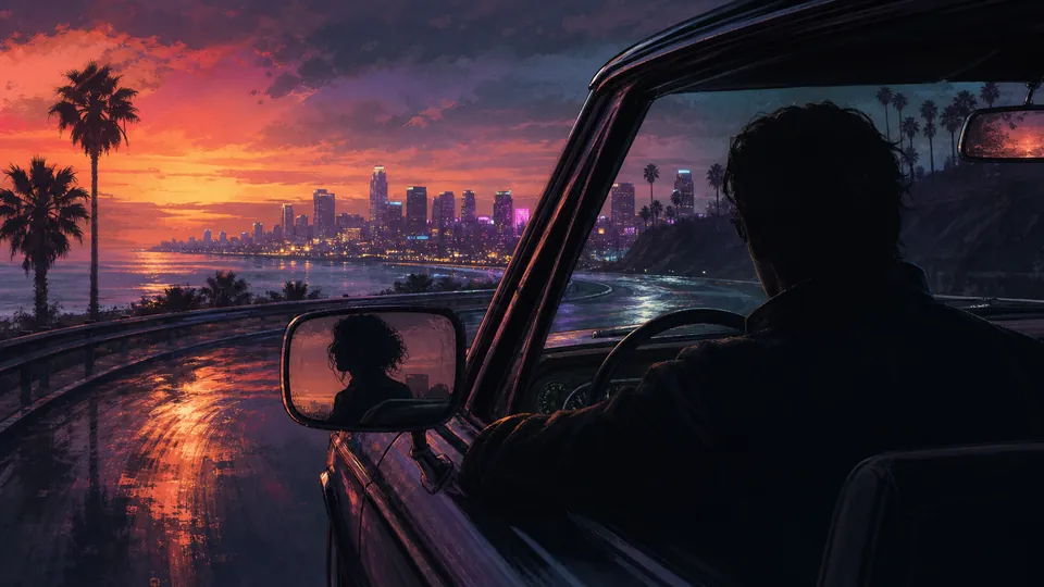 Generated Next Vice editorial key art for confirmed two-protagonist setup coverage without fake official character art.
