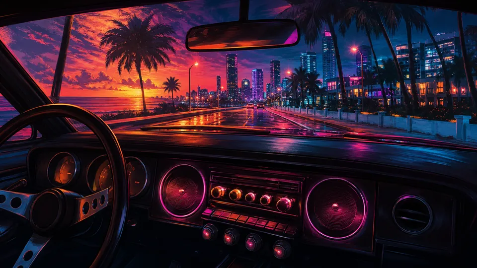 Generated Next Vice editorial key art for radio host and in-car music-culture coverage.